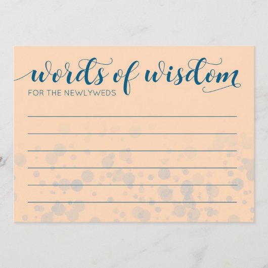 Elegant Peach Oceanic Blue Wedding Words of Wisdom Programmakaart (Voorkant)