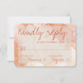 Elegant Peach Oranje Gold Marble Cute Wedding RSVP Kaartje (Voorkant)