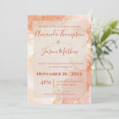 Elegant Peach Oranje Gold Marble Monogram Weddensc Kaart (Staand voorkant)