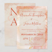 Elegant Peach Oranje Gold Marble Monogram Weddensc Kaart (Voorkant / Achterkant)