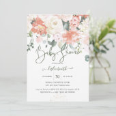 Elegant Peach Peonies Cream Rozen Baby shower Kaart (Staand voorkant)