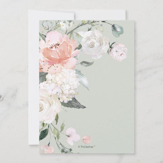 Elegant Peach Peonies Cream Rozen Baby shower Kaart (Achterkant)