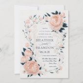 Elegant Peach Peonies Floral Spring Wedding Kaart (Voorkant)