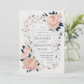 Elegant Peach Peonies Floral Spring Wedding Kaart (Staand voorkant)