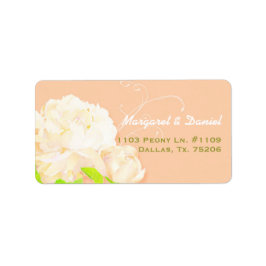 Elegant Peach Peony Floral Wedding Address Etiket