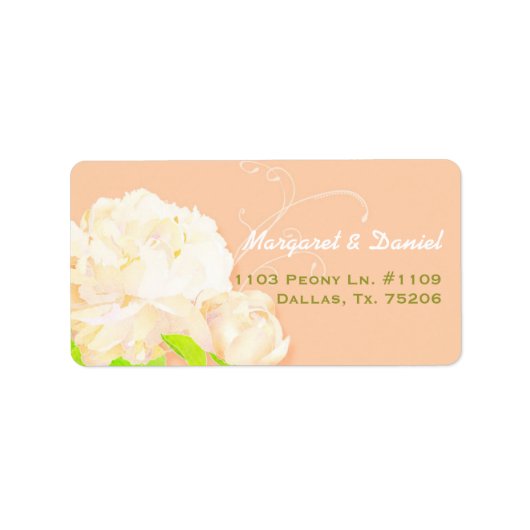 Elegant Peach Peony Floral Wedding Address Etiket (Voorkant)