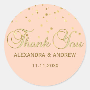 Elegant PEACH Pink Gold Weddenschap Hartelijk dank Ronde Sticker