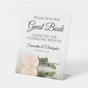 Elegant Peach Roos gelieve ons gastenboek te onder Reclamebord Met Voetstuk