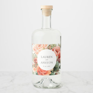 Elegant Peach Roos Gepersonaliseerde bruiloft Likeurfles Etiket