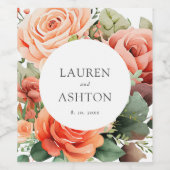 Elegant Peach Roos Gepersonaliseerde bruiloft Wijn Etiket (Enkel label)