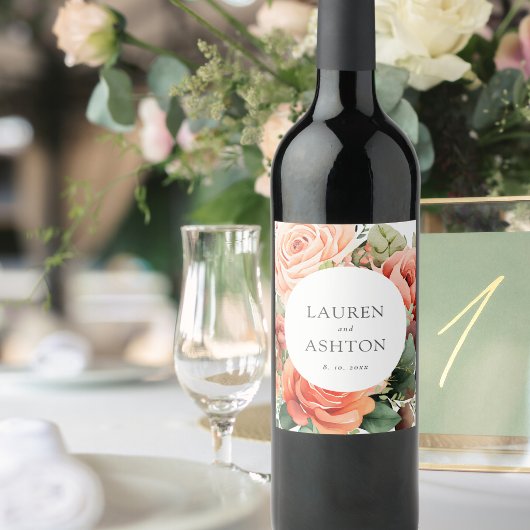 Elegant Peach Roos Gepersonaliseerde bruiloft Wijn Etiket