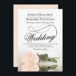Elegant Peach Roos Reflection Romantic Wedding Kaart<br><div class="desc">Deze prachtige huwelijksuitnodiging bevat een prachtige foto van één enkele lange gesteentste bleke sinaasappel of perzikkleurige roos die aan de zijkant staat te spiegelen in een zwembad met golven en rimpels. Het ontwerp kenmerkt een fancy kalligrafiemanuscript met een lange krullstaart die het zowel modern als klassiek maken. Een elegante, gesofisticeerde...</div>