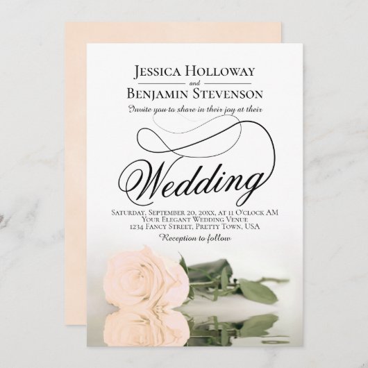 Elegant Peach Roos Reflection Romantic Wedding Kaart (Voorkant / Achterkant)