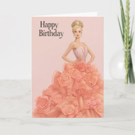 Elegant Peach Rose Gown Birthday Card for Her Kaart