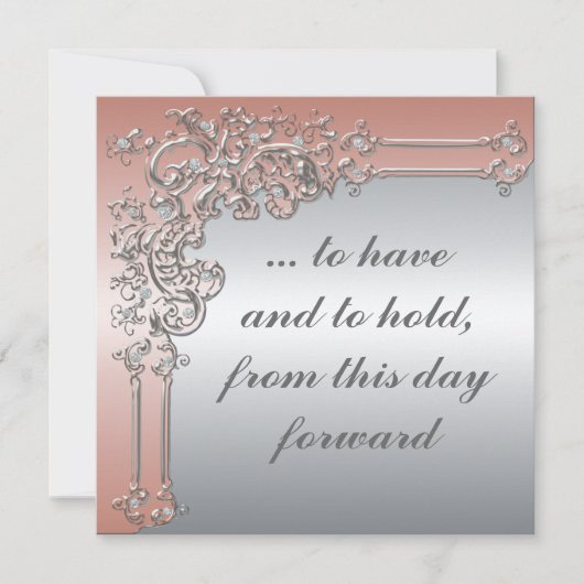 Elegant Peach roze and Silver Wedding Invitation Kaart (Voorkant)