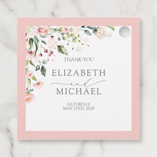Elegant Peach roze Waterverf Floral Wedding Bedankjes Labels (Achterkant)