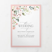 Elegant Peach roze Waterverf Floral Wedding Drieluik Uitnodiging (Cover)