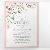 Elegant Peach roze Waterverf Floral Wedding Drieluik Uitnodiging (Binnenzijde eerst)