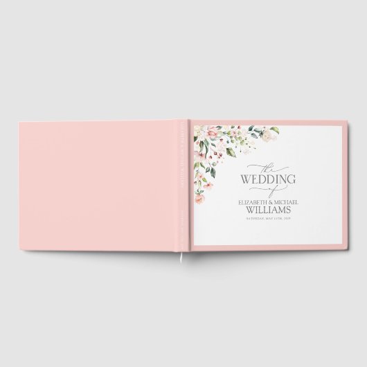 Elegant Peach roze Waterverf Floral Wedding Gastenboek (Volledig)