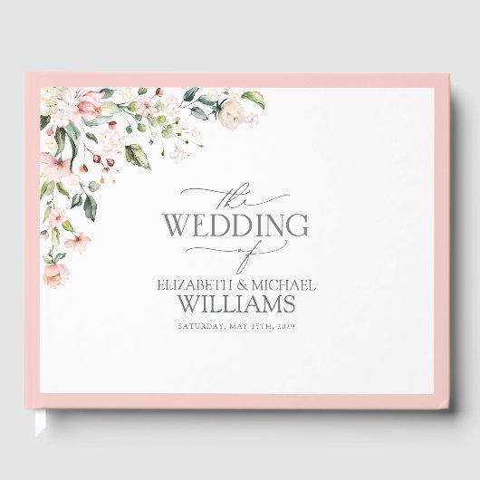 Elegant Peach roze Waterverf Floral Wedding Gastenboek (Voorkant)