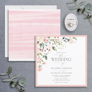 Elegant Peach roze Waterverf Floral Wedding Kaart