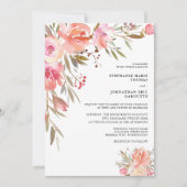 Elegant Peach roze Waterverf Floral Wedding Kaart (Voorkant)
