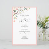 Elegant Peach roze Waterverf Floral Wedding Menu (Staand voorkant)