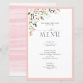 Elegant Peach roze Waterverf Floral Wedding Menu (Voorkant / Achterkant)