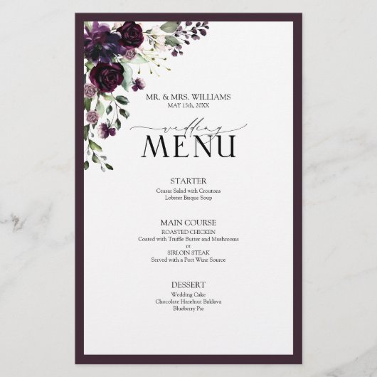 Elegant Peach roze Waterverf Floral Wedding Menu (Voorkant)
