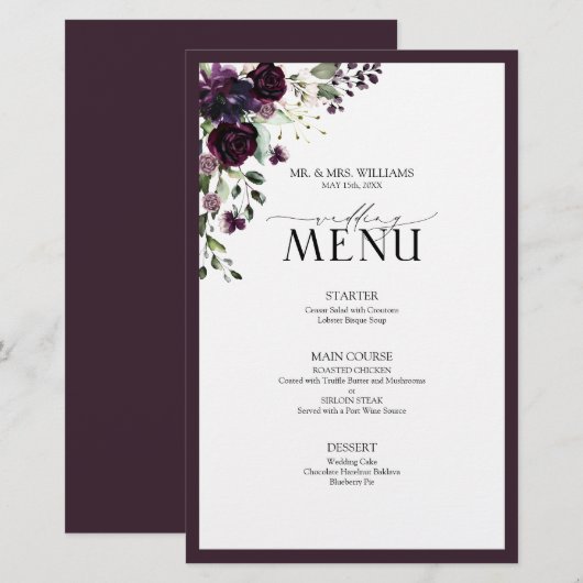 Elegant Peach roze Waterverf Floral Wedding Menu (Voorkant / Achterkant)