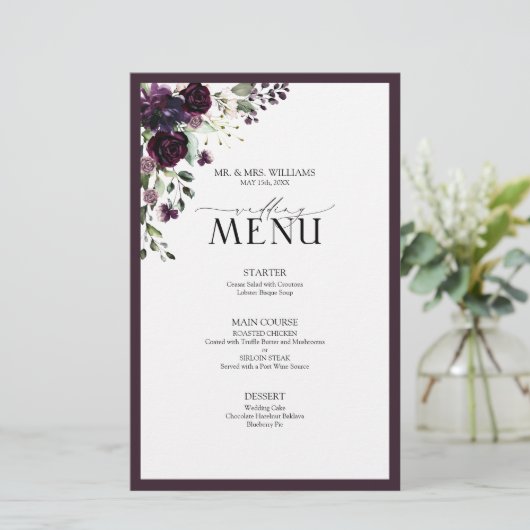 Elegant Peach roze Waterverf Floral Wedding Menu (Staand voorkant)