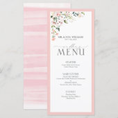 Elegant Peach roze Waterverf Floral Wedding Menu (Voorkant / Achterkant)