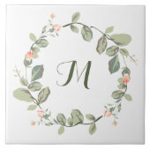 Elegant Peach Rozen Greenery Monogramed Tegeltje (Voorkant)