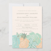 Elegant Peach Rozen Mint Floral Wedding Invitation Kaart (Voorkant)