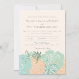 Elegant Peach Rozen Mint Floral Wedding Invitation Kaart