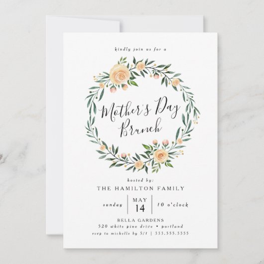 Elegant Peach Rozen Moederdag Brunch Kaart (Voorkant)