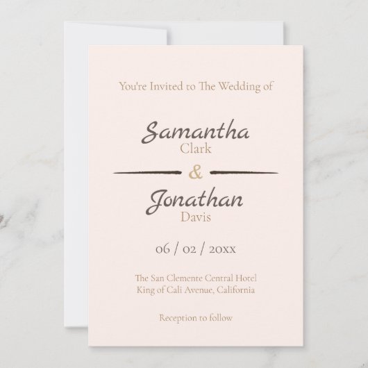 Elegant Peach Rozen on Back Wedding Invitation Kaart (Voorkant)