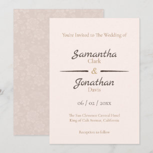 Elegant Peach Rozen on Back Wedding Invitation Kaart