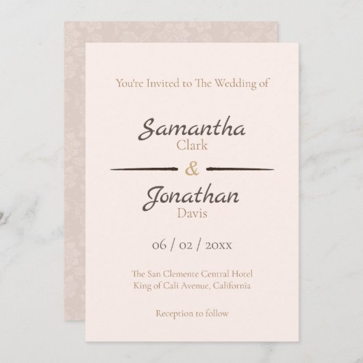 Elegant Peach Rozen on Back Wedding Invitation Kaart (Voorkant / Achterkant)