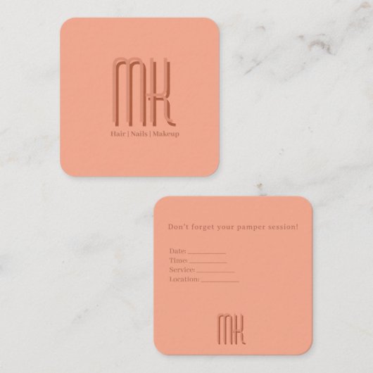 Elegant Peach Salon Monogram Appointment Card Afsprakenkaartje (Voorkant / Achterkant)