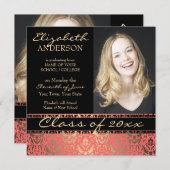 Elegant Peach Shimmer Damask Afstuderen Aankondiging (Voorkant / Achterkant)