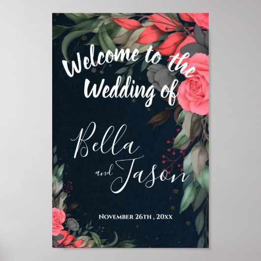 Elegant Peach Sinaasappel Floral Wedding Welcome S Poster (Voorkant)