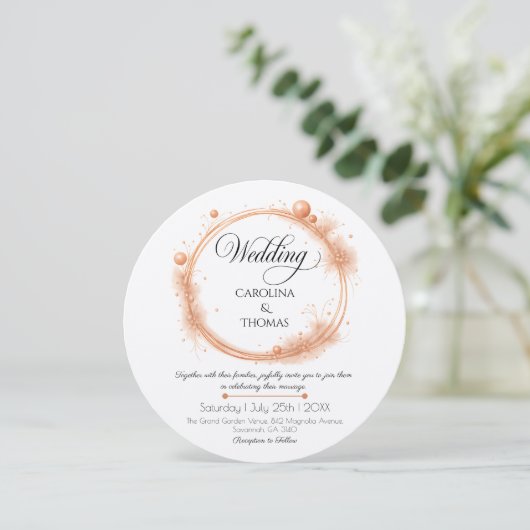 Elegant Peach Sparkle Wedding Script Calligraphy Kaart (Staand voorkant)