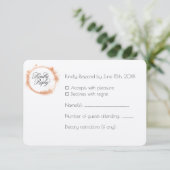 Elegant Peach Sparkle Wedding Script Calligraphy RSVP Kaartje (Staand voorkant)