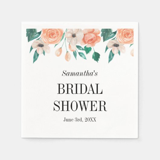 Elegant Peach Vrijgezellenfeest Specialized Floral Servet (Voorkant)