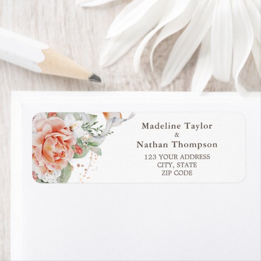 Elegant Peach Waterverf Floral Etiket (Insitu)