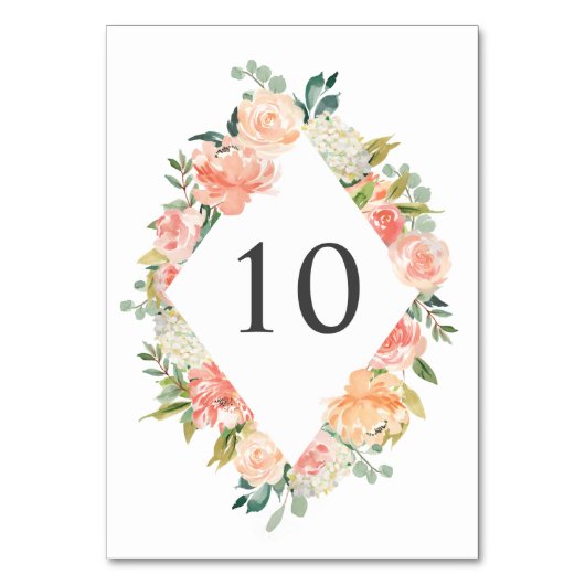 Elegant Peach Waterverf Floral Table Numbers Kaart (Voorkant)