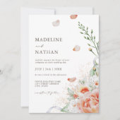 Elegant Peach Waterverf Floral Wedding Kaart (Voorkant)