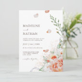 Elegant Peach Waterverf Floral Wedding Kaart (Staand voorkant)