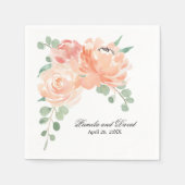 Elegant Peach Waterverf Floral Wedding Servet (Voorkant)